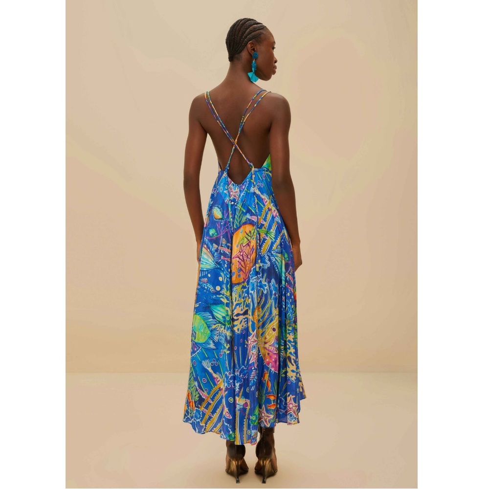 FARM Rio Blue Sea Life Sleeveless Maxi Dress Size Medium NWT - Picture 4 of 16